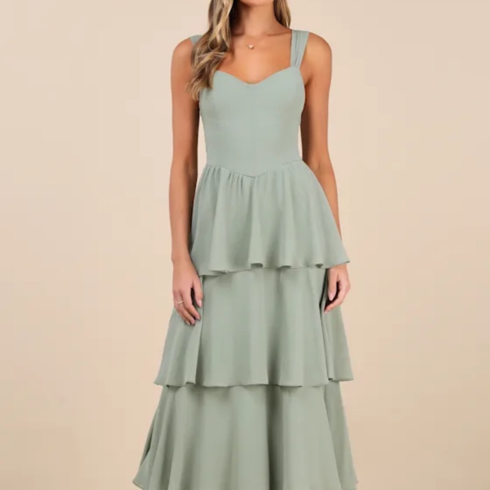 Lulu's Sage Green Layered Maxi Dress
